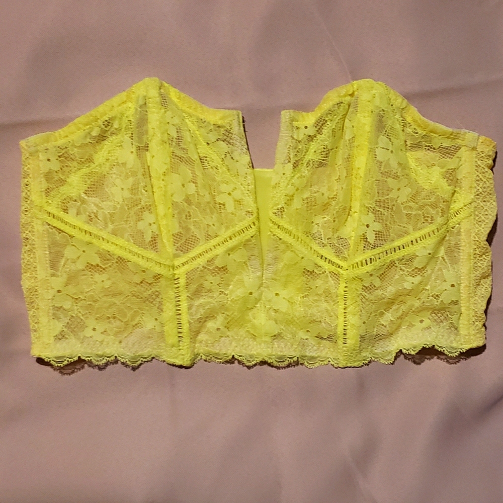Neon yellow corset lace bra